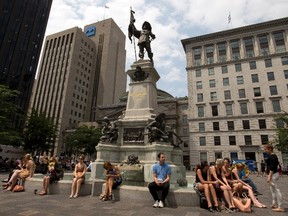 The Maisonneuve Monument by sculptor Louis-Philippe Hebert, built in 1895 in honour of Paul Chomedy de Maisoneuve at Place d'Armes, is seen Tuesday, July 14, 2015 in Montreal. THE CANADIAN PRESS/Ryan Remiorz