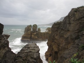 This April 17, 2014 photo shows the Pancake Rocks in Greymouth, New Zealand. These limestone rocks are a popular tourist attraction along the beautiful west coast of the south island. (AP Photo/Carey J. Williams)
