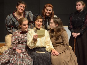 Members of the cast of Little Women at the Paul Davenport Theatre. Bottom l-r, Amy Holden as Amy, Courtney Dugan as Marnee, Emma Ratcliffe as Beth. Back row l-r, Bethany Radford as Meg, Nicola Klein as Jo, and Emily Cornelius as Aunt March. (MORRIS LAMONT, The London Free Press)