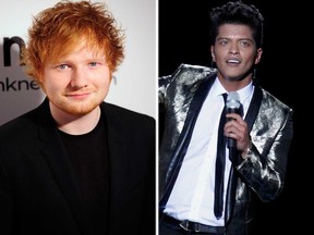 Ed Sheeran and Bruno Mars. (Reuters)