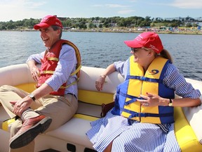 Former Liberal leader Michael Ignatieff and his wife, Suzsanna Zsohar travel in a boat across Quidi Vidi Lake during the Royal St John's Regatta in St John's, Newfoundland onAugust 4, 2010. (ANDRE FORGET/Postmedia Network)