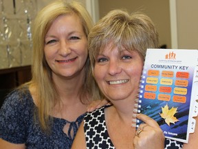 SAMANTHA REED/FOR THE INTELLIGENCER
Dianne Coyle and Brenda Snider of Volunteer and Information Quinte hold copies of the Community Key books Wednesday morning in the VIQ office. The book is a directory of local services and contacts, and is now for sale to all residents.