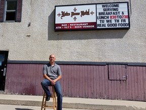 Angelo Mondragon, in front of his Notre Dame Hotel, Wednesday, July 22, 2015. Mondragon says the province needs to provide a bigger share of VLT and liquor revenues to reverse a trend of rural hotel closures.