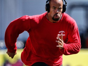 Jon Cornish of the Calgary Stampeders during warm up before playing the Winnipeg Blue Bombers in CFL football in Calgary, Alta. on Saturday July 18, 2015. Al Charest/Calgary Sun/Postmedia Network