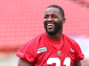 Calgary Stampeders LB Jasper Simmons during CFL training camp at McMahon stadium in Calgary, Alta. on Tuesday June 2, 2015. Darren Makowichuk/Calgary Sun/Postmedia Network