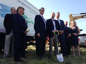 Kingston economic development officials and Iron Mountain executives gather for a ground breaking for the company's new facility on Binnington Court in Kingston, Ont. on Thursday, July 23, 2015.Elliot Ferguson/Kingston Whig-Standard/Postmedia Network
