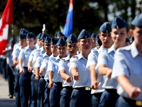 EMILY MOUNTNEY-LESSARD/THE INTELLIGENCER
Cadets perform a march-past for reviewing officers and guests during their graduation at the Trenton Air Cadet Summer Training Centre at CFB Trenton on Friday.