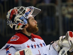 Braden Holtby of the Washington Capitals waits for play to begin during Game 2 of the Eastern Conference semifinals against the New York Rangers at Madison Square Garden May 2, 2015. (Bruce Bennett/Getty Images/AFP)