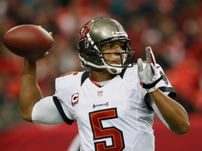 Quarterback Josh Freeman, seen here with the Tampa Bay Buccaneers has been released by the Miami Dolphins before ever suiting up for the team. (Kevin C. Cox/Getty Images/AFP)