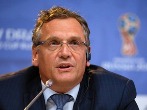 FIFA Secretary General Jerome Valcke attends a press conference in St. Petersburg, Russia, on Friday, July 24, 2015, on the eve of the draw for the 2018 World Cup in Russia. (Dmitry Lovetsky/AP Photo)