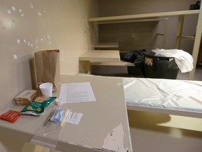The Waller County jail cell where Sandra Bland was found dead is seen Wednesday, July 22, 2015, in Hempstead, Texas.  Bland was arrested and taken to the jail about 60 miles (100 kilometers) northwest of Houston on July 10 and found dead July 13. Officials say Bland hanged herself with a plastic garbage bag in her jail cell, a contention her family and supporters dispute. (AP Photo/Pat Sullivan)