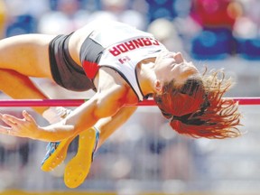 London?s Jessica Zelinka competes in the high jump in the heptathlon at the Pan Am Games in Toronto on Friday. (Mark Blinch, The Canadian Press)