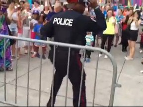 Const. Milton Ferguson shows off his fancy footwork at Nathan Phillips Square recently.
