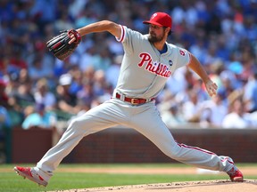 Philadelphia Phillies starting pitcher Cole Hamels threw a no-hitter against the Chicago Cubs at Wrigley Field on Saturday. (Caylor Arnold-USA TODAY Sports)