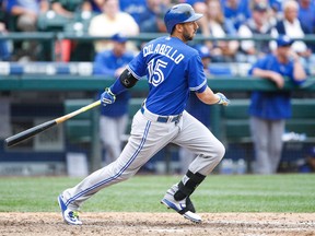 Toronto Blue Jays first baseman Chris Colabello hits a two run RBI-single against the Seattle Mariners during the ninth inning at Safeco Field. (Joe Nicholson-USA TODAY Sports)