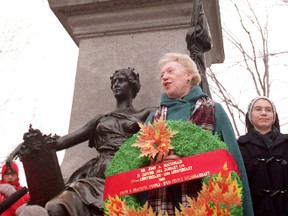 Flora MacDonald, chair of the National Committee to Honour Sir John A. Macdonald's birthday at the time, speaks at a Hill celebration in 2000. Greg Henkenhaf, Ottawa Sun, Postmedia Network