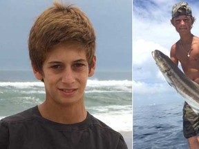 This combination made from photos provided by the U.S. Coast Guard shows Perry Cohen, left, and Austin Stephanos, both 14 years old. Cohen and Stephanos were last seen Friday afternoon, July 24, 2015, in the Jupiter, Fla. area buying fuel for their 19-foot boat before embarking on a fishing trip. (U.S. Coast Guard via AP)