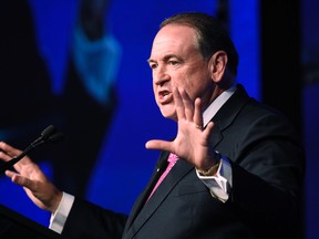 Republican presidential candidate Mike Huckabee speaks at the American Legislative Exchange Council's 42nd annual meeting in San Diego, on July 23, 2015. (AP Photo/Denis Poroy)