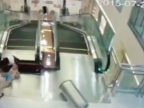 A Chinese woman died after being trapped in an escalator at a shopping mall. (YouTube screengrab)