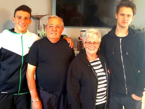 Àlvaro Lucas (left) and Max Vollmann spent nearly a month living with Walter and Gerri Nicholson as part of the Bruce Murray Lions International Exchange Camp. SUBMITTED PHOTO