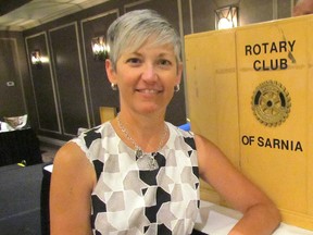 Beth Gignac, Sarnia's director of parks and recreation, spoke on Monday July 27, 2015 in Point Edward, Ont., at a Rotary Club of Sarnia meeting about plans for Centennial Park. (Paul Morden/Sarnia Observer/Postmedia Network)