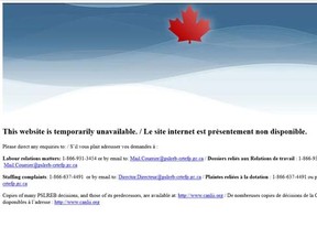 The website of the Public Service Labour Relations and Employment Board has been down since Friday. (pslreb-crtefp.gc.ca screengrab)