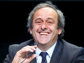 UEFA President Michel Platini addresses a news conference after a UEFA meeting in Zurich, Switzerland, in this May 28, 2015 file photo. Platini, the head of European soccer's governing body UEFA, is to announce in the next few days that he will stand for the presidency of FIFA, a source close to the former France international told Reuters on July 28, 2015.  REUTERS/Ruben Sprich/Files