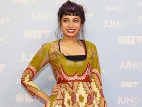 Alysha Brilla poses on the red carpet during the 2015 Juno Awards in Hamilton, Ont., on Sunday, March 15, 2015. THE CANADIAN PRESS/Peter Power