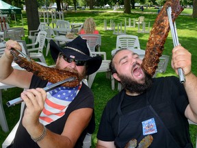 London Ribbers Tex Robert, left, and Vic Anast are ready to compete in Ribfest, starting Thursday in Victoria Park. (MORRIS LAMONT, The London Free Press)