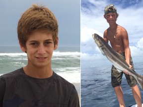 This combination made from photos provided by the U.S. Coast Guard shows Perry Cohen, left, and Austin Stephanos, both 14 years old. Cohen and Stephanos were last seen Friday afternoon, July 24, 2015, in the Jupiter, Fla. area buying fuel for their 19-foot boat before embarking on a fishing trip. (U.S. Coast Guard via AP)