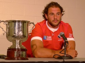 Canadian rugby captain Tyler Ardron talks to the media on Monday. (THE CANADIAN PRESS/Neil Davidson)