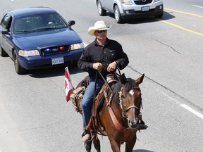 John Lappa/The Sudbury Star
Paul Nichols stopped in Sudbury on Tuesday as part of a seven-month, cross-Canada horseback ride in support of veterans and their families.