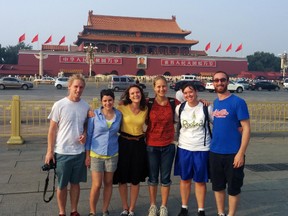 Melissa Otten, fourth left, poses in China with the five other participants of Prairie Bible Institute's GlobeTREK team. The group spend nine months abroad, visiting 15 different countries and participating in global service missions.