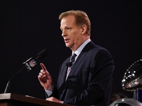 NFL commissioner Roger Goodell speaks during a press conference for Super Bowl XLIX at the Phoenix Convention Center. (Kyle Terada/USA TODAY Sports)