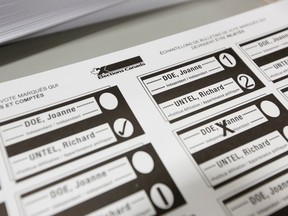 A sample ballot is pictured during a media tour at the Elections Canada warehouse in Ottawa November 20, 2014. The next federal election is scheduled for October 19, 2015. REUTERS/Chris Wattie