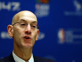 NBA Commissioner Adam Silver speaks during a media briefing for the Basketball without Borders Africa 2015 at the American International School in Johannesburg, South Africa, Thursday, July 30, 2015.  The NBA with some 20 top players is in South Africa for an exhibition, and NBA Commissioner Adam Silver expects more important games to come, led by Chris Paul and two-time All Star Luol Deng, featuring a Team World versus Team Africa on upcoming Saturday. (AP Photo/Themba Hadebe)