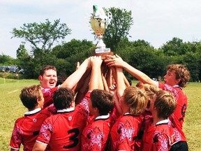 The Sarnia Saints' new U14 7s rugby program won the championship at a tournament in Oakville. It was one of three Saints' junior 7s teams to win medals at the event as the U16 and U18 teams both collected bronze. (Handout)