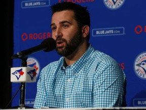 Toronto Blue Jays GM Alex Anthopoulos makes the announcement at the Rogers Centre that his team has acquire left-handed pitcher David Price from the Detroit Tigers on July 30, 2015. (JACK BOLAND/Toronto Sun)