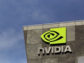 The logo of technology company Nvidia is seen at its headquarters in Santa Clara, Calif.,Feb. 11, 2015.  REUTERS/Robert Galbraith