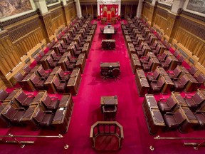 Prime Minister Stephen Harper is being challenged to ask the Supreme Court of Canada whether his moratorium on Senate appointments is constitutional. The Senate chamber on Parliament Hill is shown May 28, 2013. THE CANADIAN PRESS/Adrian Wyld