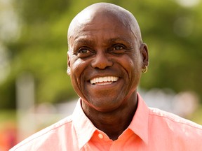 Carl Lewis at the 2015 Panamerican Junior Athletics Championships at Foote Field, in Edmonton Alta. on Friday July 31, 2015. The 2015 Panamerican Junior Athletics Championships run at Foote Field from July 31 to August 2. David Bloom/Edmonton Sun/Postmedia Network