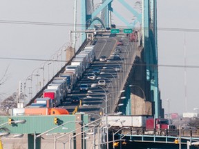 Trucks back up on the Ambassador Bridge at the border crossing in Windsor on Wednesday January 16, 2013.  
CRAIG GLOVER/Postmedia Network Files