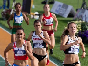 (left to right) Priscilla Morales (818) finishes second while Evelyne Guay (606) finishes third in the Women's 800m Final at the 2015 Panamerican Junior Athletics Championships at Foote Field, in Edmonton Alta. on Saturday Aug. 1, 2015. David Bloom/Edmonton Sun/Postmedia Network