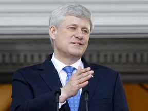 Prime Minister Stephen Harper takes part in a news conference at Rideau Hall after asking Gov. Gen. David Johnston to dissolve Parliament, beginning the longest federal election campaign in recent history, in Ottawa on Aug. 2, 2015. (REUTERS/Blair Gable)