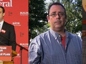 Candidates hoping to represent Kingston and the Islands from left; Green Party's Nathan Townend, Liberal Mark Gerretsen, NDP Daniel Beals, and Conservative Andy Brooke. (Photos via the Nathan Townend website, and the Whig-Standard archives)