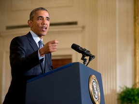 President Barack Obama speaks about his Clean Power Plan, Monday, Aug. 3, 2015, in the East Room at the White House in Washington. The president is mandating even steeper greenhouse gas cuts from U.S. power plants than previously expected, while granting states more time and broader options to comply. (AP Photo/Andrew Harnik)