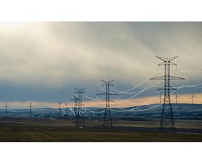 Transmission lines northeast of Pincher Creek, Alta. John Stoesser photo/Pincher Creek Echo.