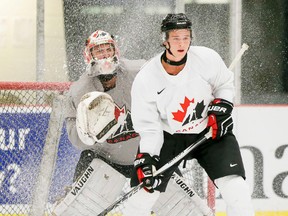 Listed at 6-foot-4 and 212 pounds, Julien Gauthier is the biggest forward in the camp. (Lyle Aspinall/Postmedia Network)
