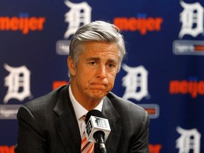 In this Oct. 14, 2014, file photo, Detroit Tigers general manager Dave Dombrowski speaks to the media during a baseball news conference in Detroit. (AP Photo/Paul Sancya, File)