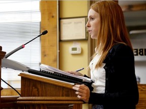 Emily Mountney-Lessard/The Intelligencer
Victoria Coates, junior planner at McIntosh Perry, speaks about a proposed subdivision during the Belleville Planning Advisory Committee meeting at city hall on Tuesday.